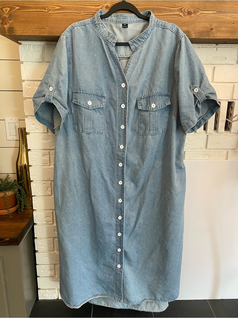 Denim Midi Shirt Dress Button Front Utility SHEIN Curve Plus Size 4X Light Wash